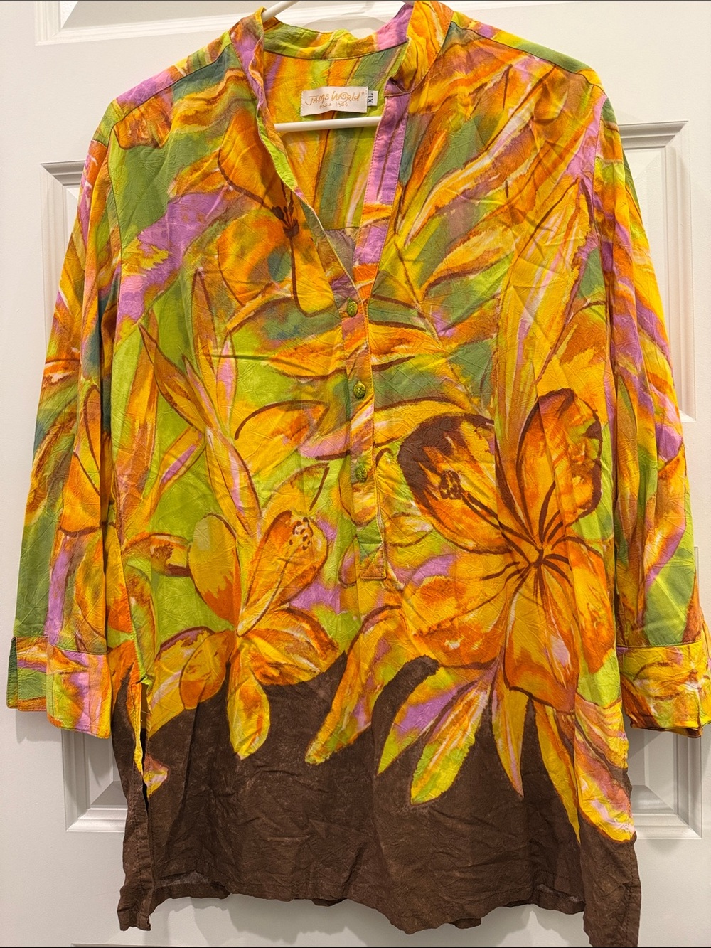 Vintage Jams World Multi Color Tropical Floral Button-Front Tunic